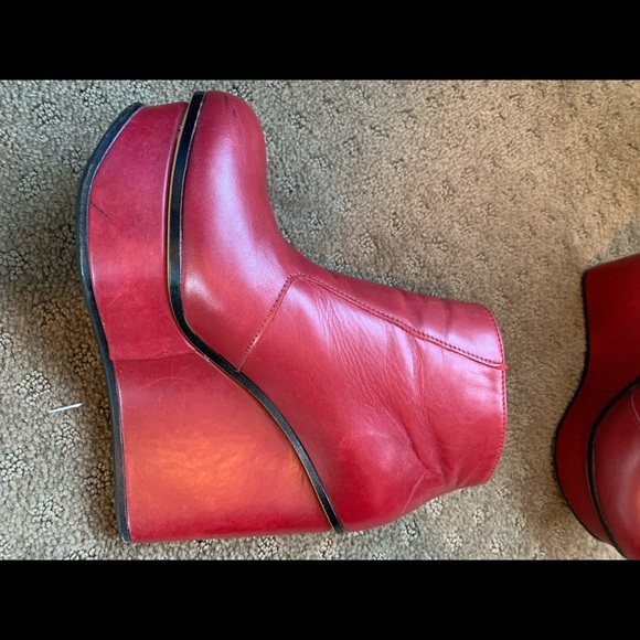 Diesel red leather wedge booties - Picture 3 of 14